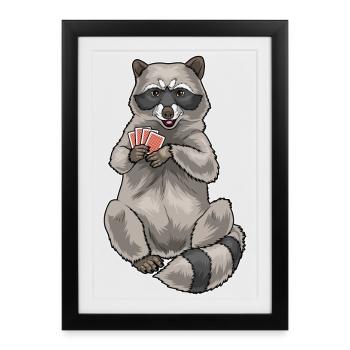 Raccoon Poker Cartes de poker - Affiche encadrée (27 × 37 cm) - noir - Devant