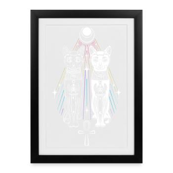 Two Bastet Cats Duality Ankh Cat Goddess - Framed poster (27 × 37 cm) - black - Front