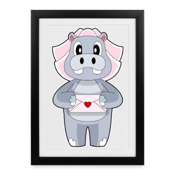 Hippopotamus Bridal Letter Wedding - Framed poster (27 × 37 cm) - black - Front