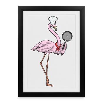 Flamingo Cooking Pan Cooking - Framed poster (27 × 37 cm) - black - Front