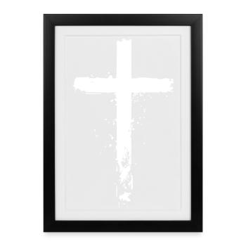 Croix blanche dans le style grunge - Affiche encadrée (27 × 37 cm) - noir - Devant