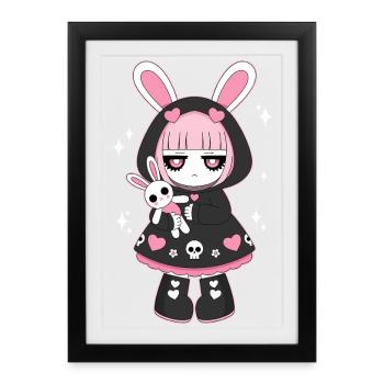 Café d'abord Miséricorde plus tard Anime Girl Cyberpunk - Affiche encadrée (27 × 37 cm) - noir - Devant