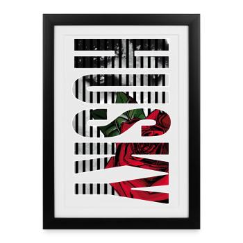 Motif husky dans le texte, rose et lignes géométriques - Affiche encadrée (27 × 37 cm) - noir - Devant