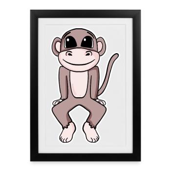 Illustration de singe mignon - Affiche encadrée (27 × 37 cm) - noir - Devant