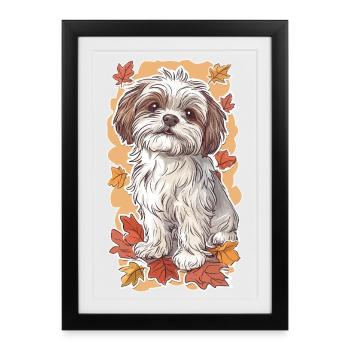 Shih Tzu autumn leaves - Framed poster (27 × 37 cm) - black - Front