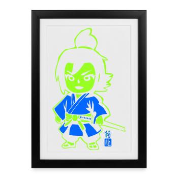 Neon Ninja Chibi en kimono - Affiche encadrée (27 × 37 cm) - noir - Devant