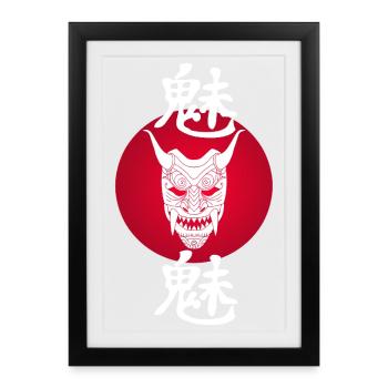 Démon blanc japonais et soleil rouge - Affiche encadrée (27 × 37 cm) - noir - Devant