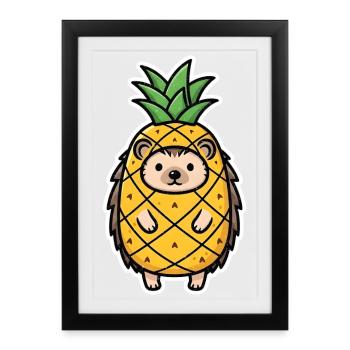 Pineapple Hedgehog Mascot Hedgehog in Pineapple Costume - Framed poster (27 × 37 cm) - black - Front