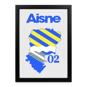 Carte Aisne Bleu Jaune 02 - Affiche encadrée (27 × 37 cm) - noir - Devant