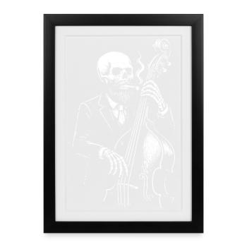 Bassiste de jazz squelette en costume - Affiche encadrée (27 × 37 cm) - noir - Devant