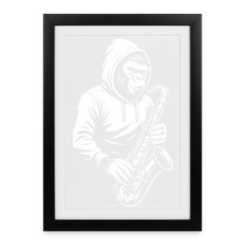 Ape in Hoodie Saxophone Design - Framed poster (27 × 37 cm) - black - Front