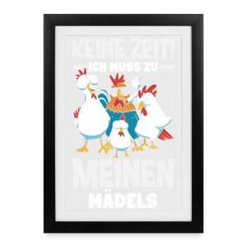 Pas le temps! Je dois aller vers mes filles – des poulets - Affiche encadrée (27 × 37 cm) - noir - Devant