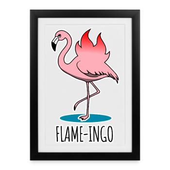 Flame-Ingo - ein flammender Flamingo - Gerahmtes Poster (27 × 37 cm) - Schwarz - Vorne