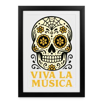 VIVA LA MÚSICA : Calavera Florale Día de Muertos - Affiche encadrée (27 × 37 cm) - noir - Devant