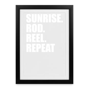 Sunrise Rod Reel Repeat - Affiche encadrée (27 × 37 cm) - noir - Devant