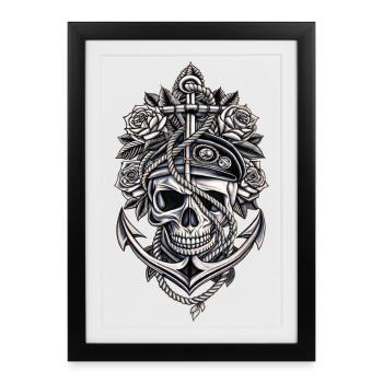 Tête de mort ancre de marine style gothique skull - Affiche encadrée (27 × 37 cm) - noir - Devant