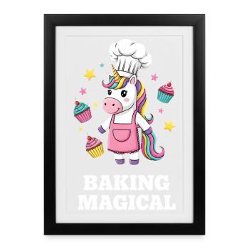 La magie du boulanger licorne - Affiche encadrée (27 × 37 cm) - noir - Devant