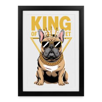 King Of The Street Bulldog With Crown - Framed poster (27 × 37 cm) - black - Front