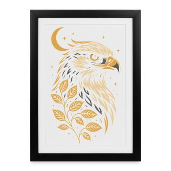 Faucon Horus avec lune – Symbole égyptien - Affiche encadrée (27 × 37 cm) - noir - Devant