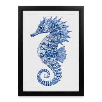 Seahorse Pattern – Maritime Art Motif - Framed poster (27 × 37 cm) - black - Front