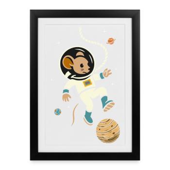 Astronaut Mouse in Space – Cute Space Motif - Framed poster (27 × 37 cm) - black - Front