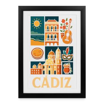 Cadiz Collage Sun Architecture Guitar - Framed poster (27 × 37 cm) - black - Front