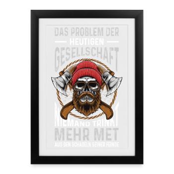 Valhalla Norseman Viking Gift Odin - Framed poster (27 × 37 cm) - black - Front