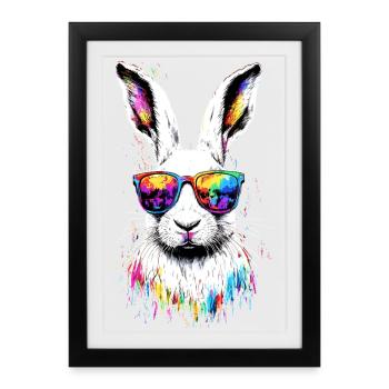 Lapin de montagne Lièvre arctique Labiin albinos Lapin blanc - Affiche encadrée (27 × 37 cm) - noir - Devant