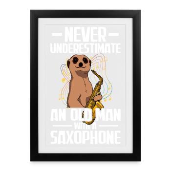 Old man with a Saxophon Saxophonspieler - Gerahmtes Poster (27 × 37 cm) - Schwarz - Vorne