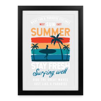 Graphique Summer Stay Fresh Surfing Vibes - Affiche encadrée (27 × 37 cm) - noir - Devant