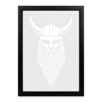 Viking Chief Braided Beard Mascot Norse Helmet - Framed poster (27 × 37 cm) - black - Front