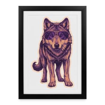 Loup avec des lunettes de soleil - Affiche encadrée (27 × 37 cm) - noir - Devant