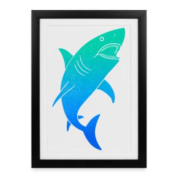 Hai Haie bunt Kinder Herren Jungen Haifisch - Gerahmtes Poster (27 × 37 cm) - Schwarz - Vorne