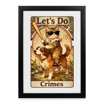 Drôle de chat et chien Art nouveau vintage - Affiche encadrée (27 × 37 cm) - noir - Devant