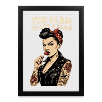 Pin-up rockabilly : Outlaw Rebel des années 50 – Trop glamour - Affiche encadrée (27 × 37 cm) - noir - Devant