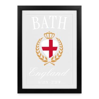 Couronne des armoiries de Bath England – Souvenir de voyage - Affiche encadrée (27 × 37 cm) - noir - Devant