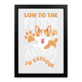 Pattes courtes, silhouette haute, corgi - Affiche encadrée (27 × 37 cm) - noir - Devant