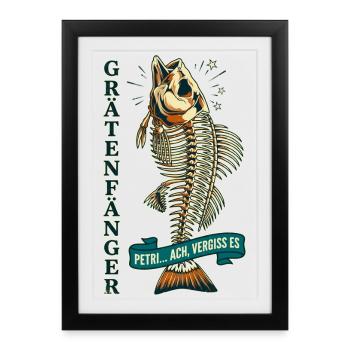 Grätenfänger Lustiges Angler Fisch Skelett - Gerahmtes Poster (27 × 37 cm) - Schwarz - Vorne