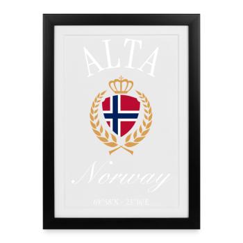 Alta Norwegen Wappen Krone – Reise Souvenir - Gerahmtes Poster (27 × 37 cm) - Schwarz - Vorne