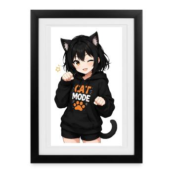 Héroïne Hoodie Mode Chat - Affiche encadrée (27 × 37 cm) - noir - Devant