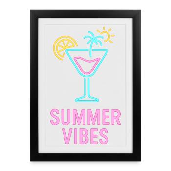 Cocktail néon Summer Vibes - Affiche encadrée (27 × 37 cm) - noir - Devant