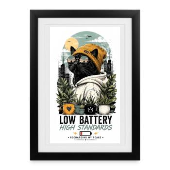 Chat en sweat à capuche avec des plantes - Affiche encadrée (27 × 37 cm) - noir - Devant