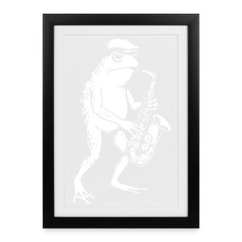 Saxophoniste Jazz Frog - Affiche encadrée (27 × 37 cm) - noir - Devant