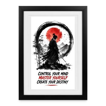 Samouraï Zen : Contrôle ton esprit - Affiche encadrée (27 × 37 cm) - noir - Devant