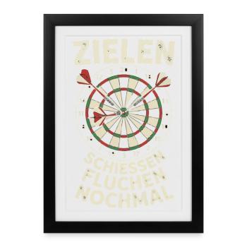 Zielen Schießen Fluchen Noch Mal - Gerahmtes Poster (27 × 37 cm) - Schwarz - Vorne