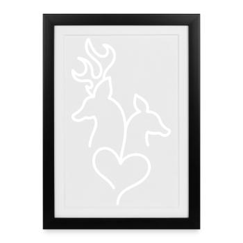 Cerf et chevreuil avec cœur - Affiche encadrée (27 × 37 cm) - noir - Devant