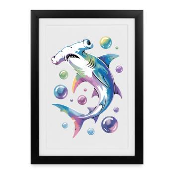 Requin vibrant avec des accents de bulles - Affiche encadrée (27 × 37 cm) - noir - Devant