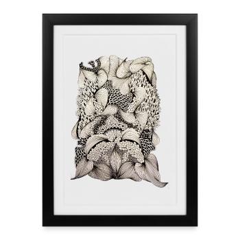 Schwarzweiß Pflanzenswirbel - Gerahmtes Poster (27 × 37 cm) - Schwarz - Vorne