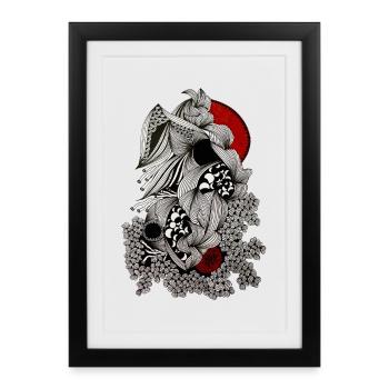 Cracked line skull with red accent - Framed poster (27 × 37 cm) - black - Front