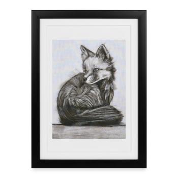 Fuchs im Wald – detailreiche Aquarell Illustration - Gerahmtes Poster (27 × 37 cm) - Schwarz - Vorne